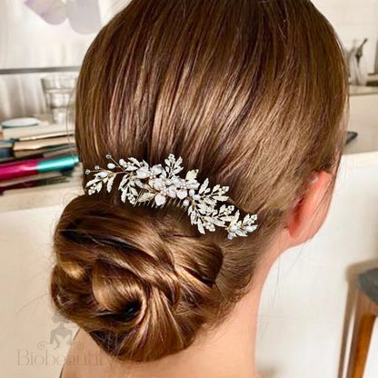 Galina Pearl And Crystal Wedding Hair Comb In Gold Silver