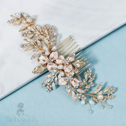 Galina Pearl And Crystal Wedding Hair Comb In Gold Silver