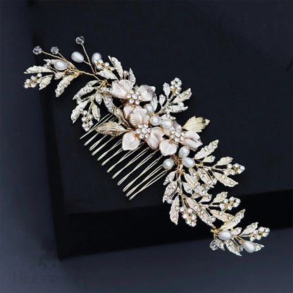 Galina Pearl And Crystal Wedding Hair Comb In Gold Silver