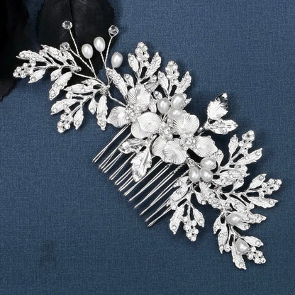 Galina Pearl And Crystal Wedding Hair Comb In Gold Silver