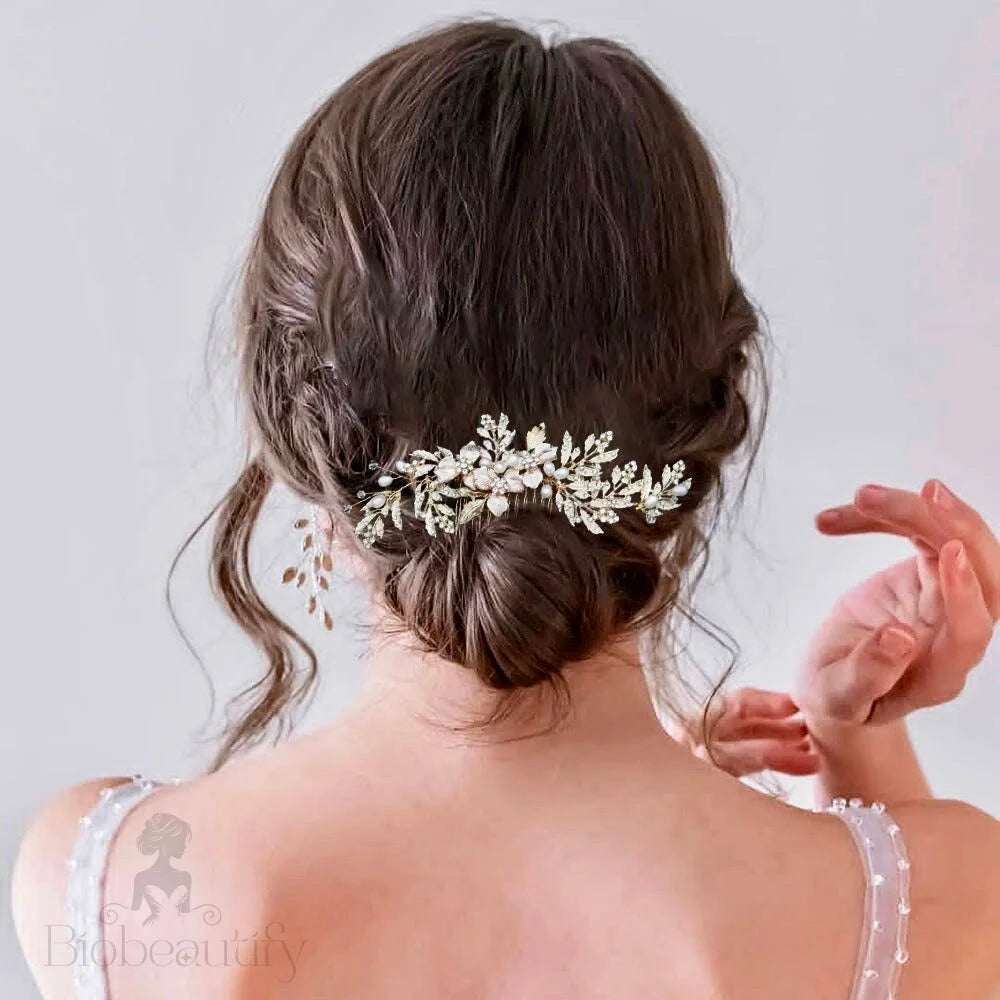 Wedding Hair Accessories - Gold Pearl and Crystal Bridal Hair Comb