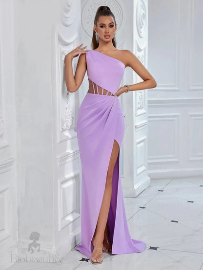 Gemma One Shoulder Cut Out Gown Dress Purple / L