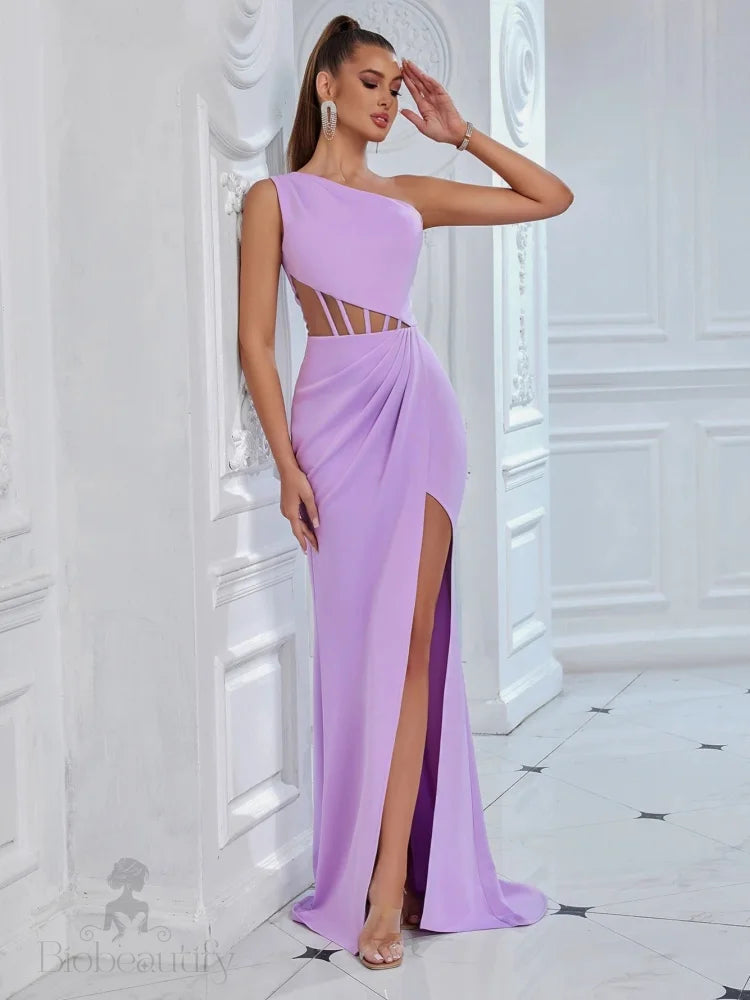 Gemma One Shoulder Cut Out Gown Dress Purple / M