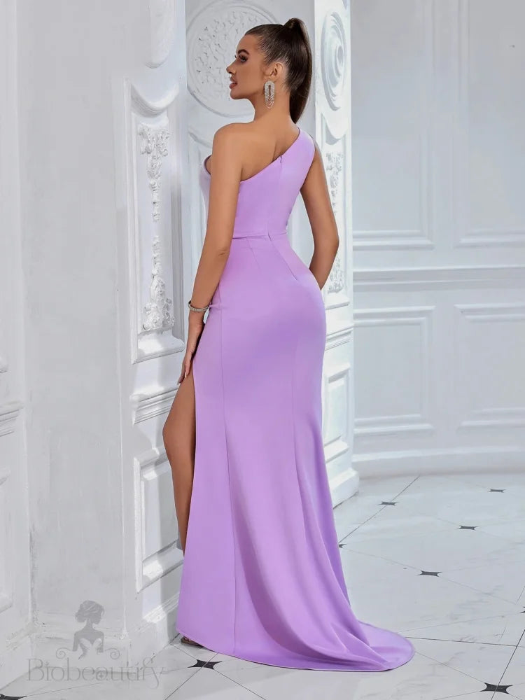 Gemma One Shoulder Cut Out Gown Dress Purple / S