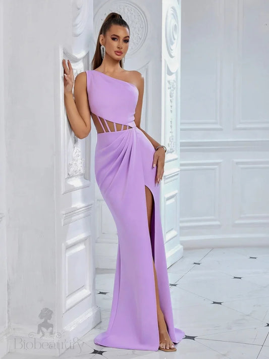 Gemma One Shoulder Cut Out Gown Dress Purple / Xs