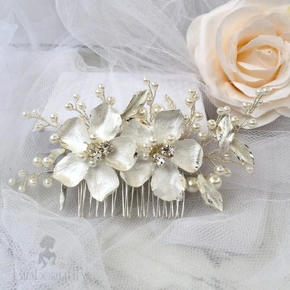 Geneva Pearl Bridal Hair Comb In Gold And Silver