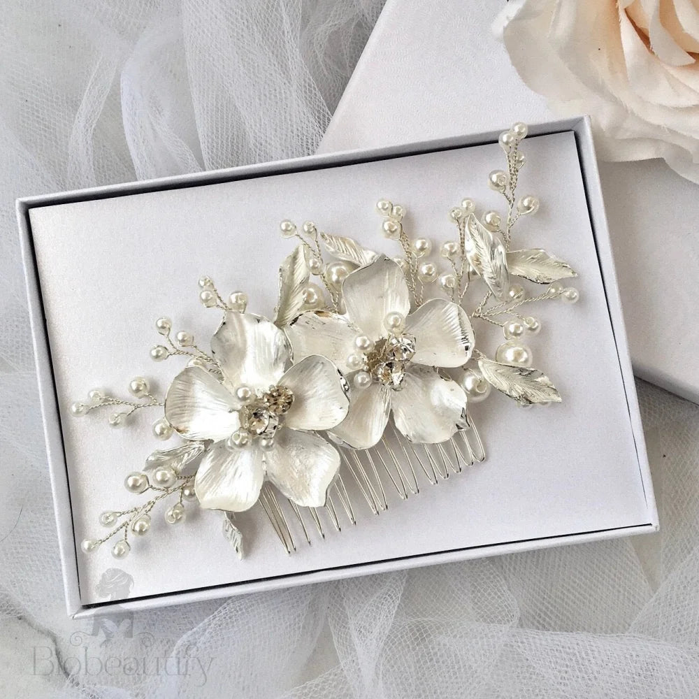 Geneva Pearl Bridal Hair Comb In Gold And Silver