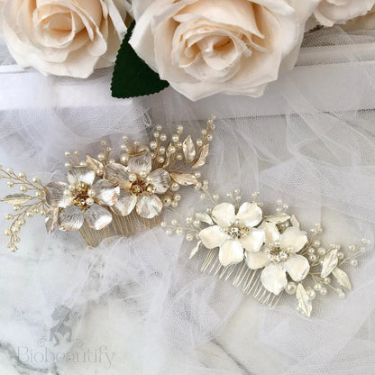 Geneva Pearl Bridal Hair Comb In Gold And Silver