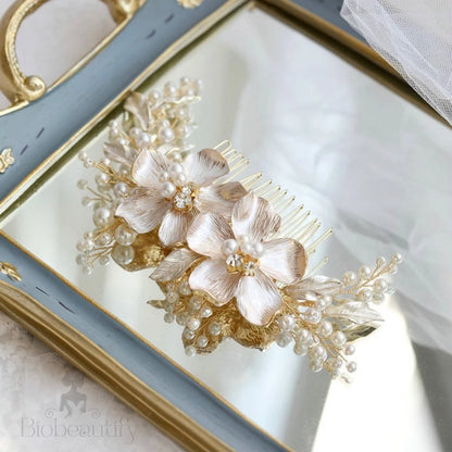 Geneva Pearl Bridal Hair Comb In Gold And Silver