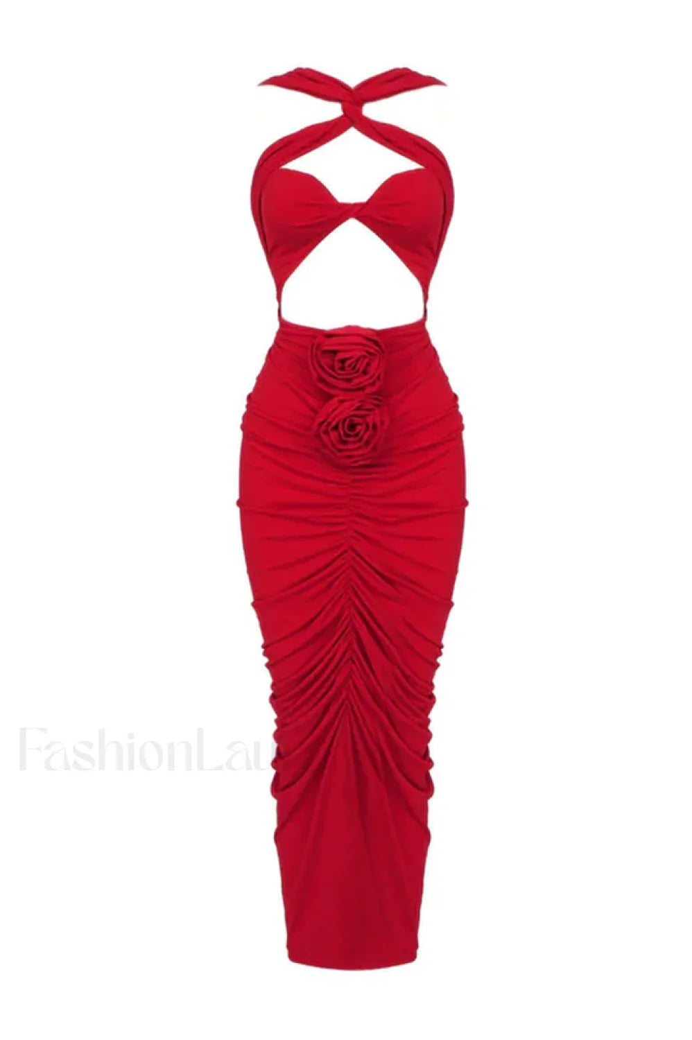Genevieve Rose Stylish Ruched Dress XS / Red