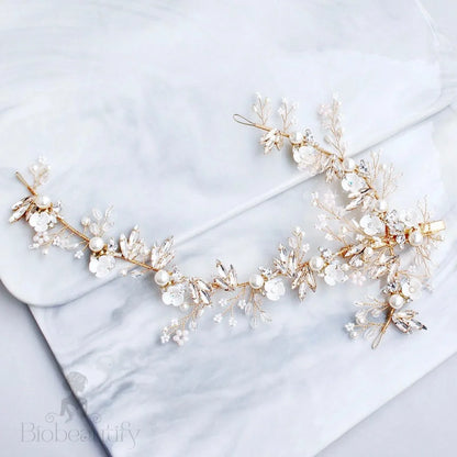 Genoa Bridal Hair Clip/Vine With Pearls And Crystals - Silver Gold Options Available