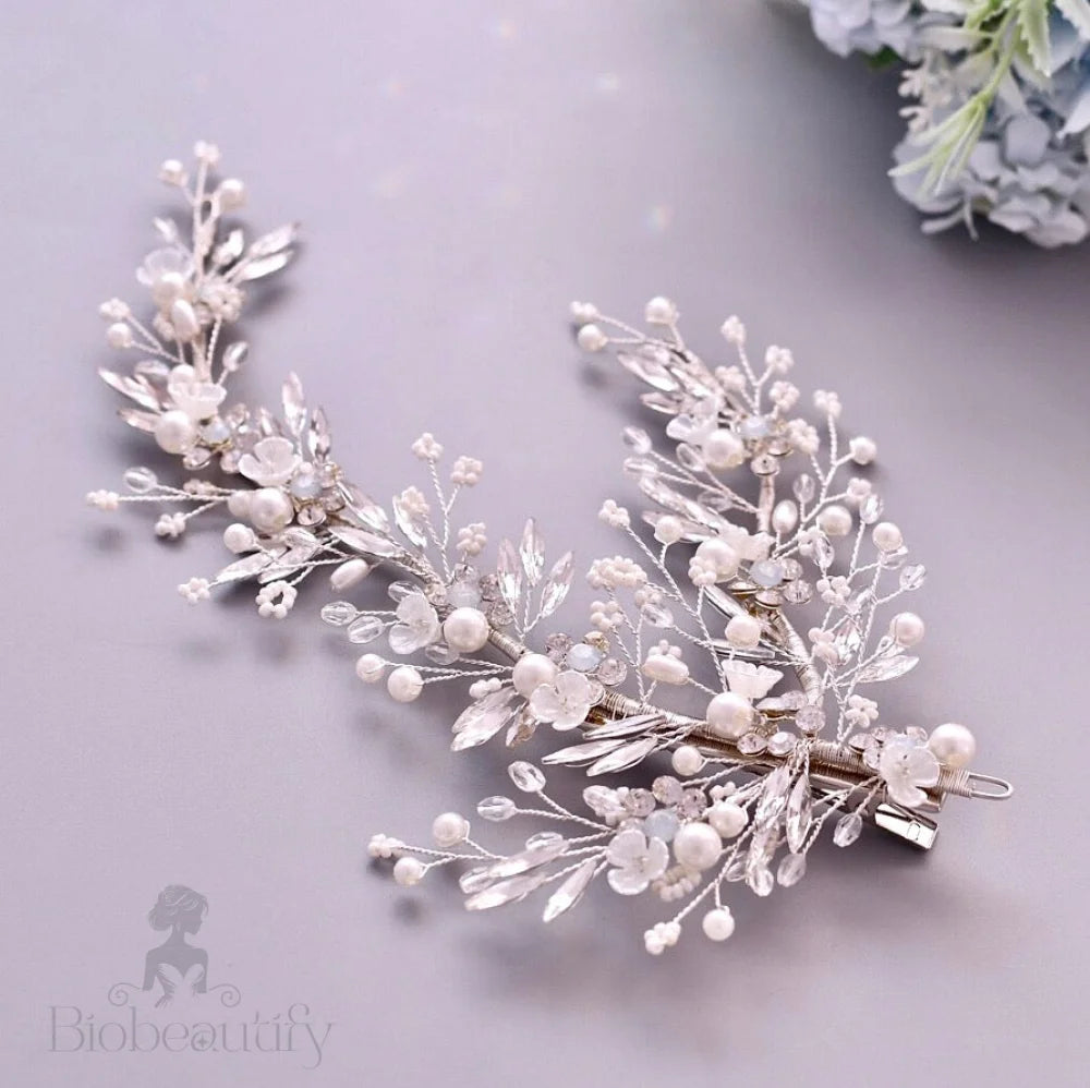 Genoa Bridal Hair Clip/Vine With Pearls And Crystals - Silver Gold Options Available