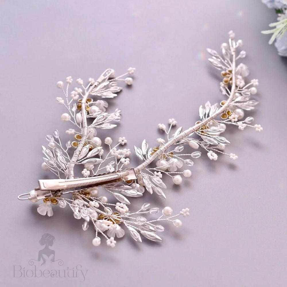 Genoa Bridal Hair Clip/Vine With Pearls And Crystals - Silver Gold Options Available