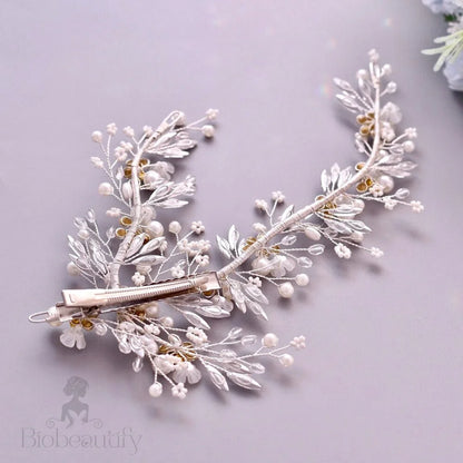 Genoa Bridal Hair Clip/Vine With Pearls And Crystals - Silver Gold Options Available