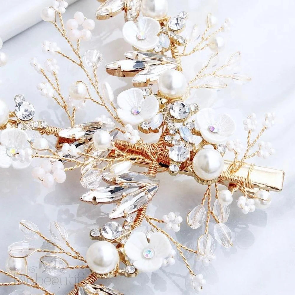 Genoa Bridal Hair Clip/Vine With Pearls And Crystals - Silver Gold Options Available