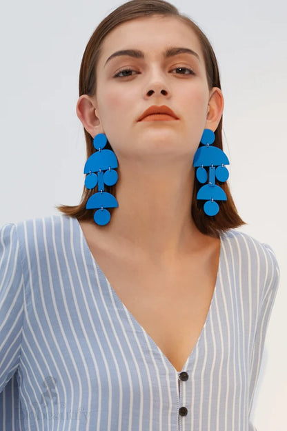 Geometric Acrylic Long Earrings Blue