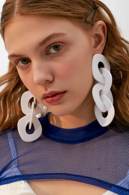 Geometric Acrylic Long Earrings White