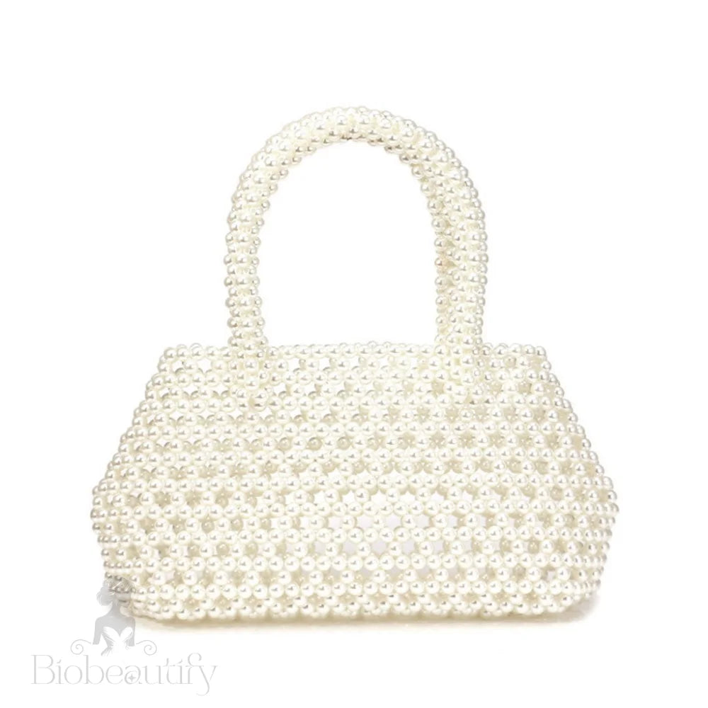 Geometric Pearl Beaded Evening Clutch Bag - White One Size /