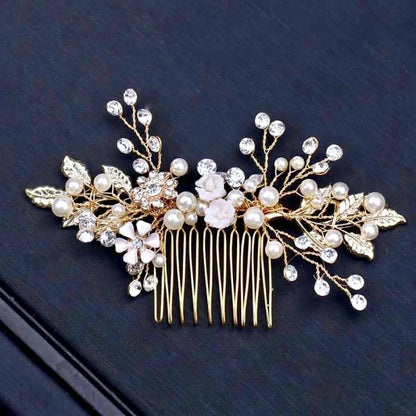 Gia Gold Pearl Crystal Bridal Hair Comb