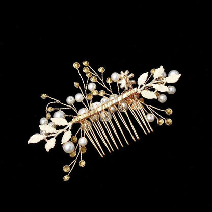 Gia Gold Pearl Crystal Bridal Hair Comb