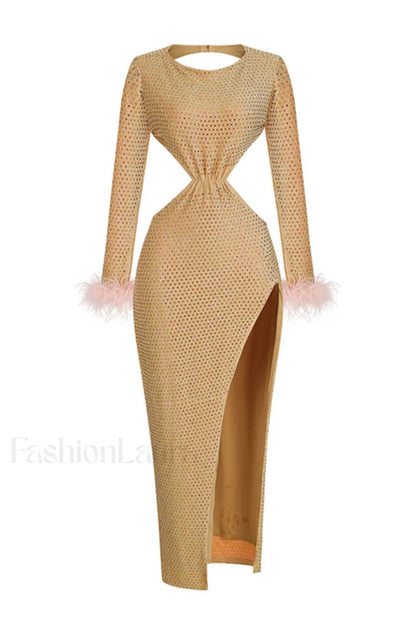 Gina Yellow Stylish Crystal Dress XS / Yellow