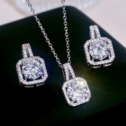 Gio Sterling Silver Bridal Necklace And Earrings Set With Cz