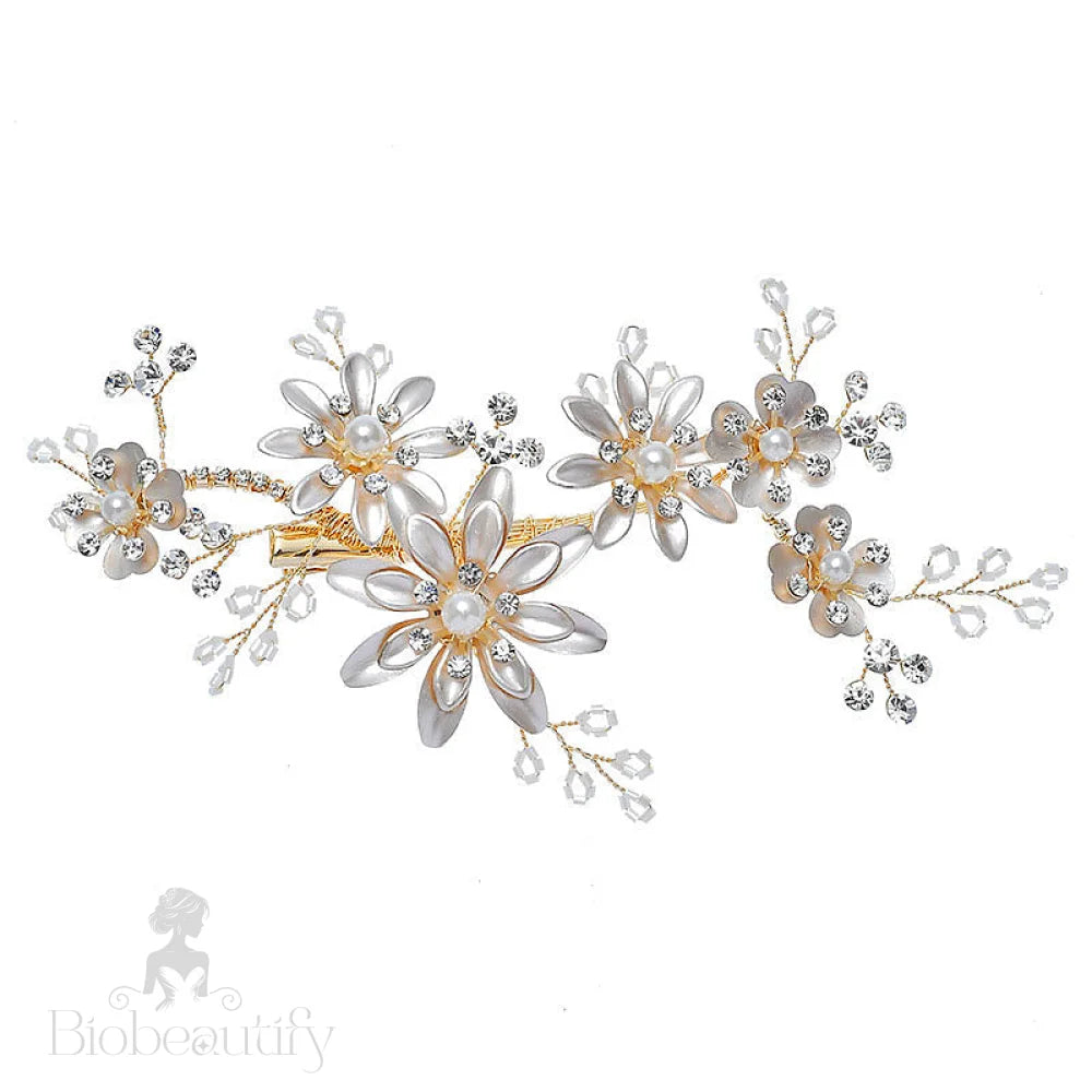 Giovanna Handmade Flower Hair Clip With Austrian Crystals In Gold