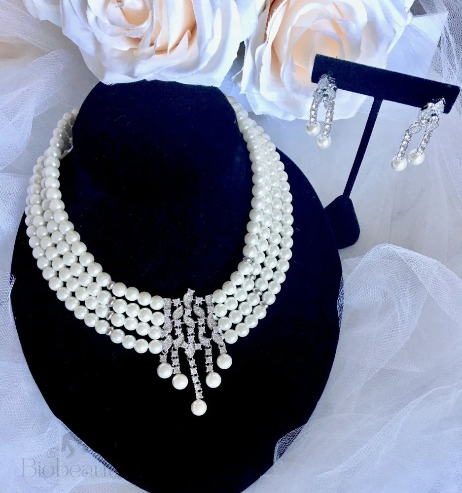 Giovanna Pearl And Cz Bridal Jewelry Set