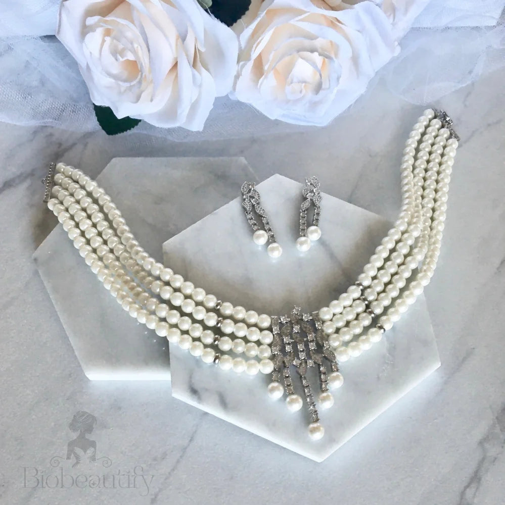 Giovanna Pearl And Cz Bridal Jewelry Set