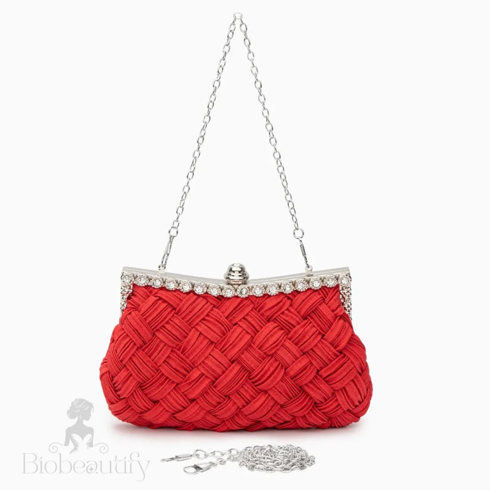 Giselle Rhinestone Braided Clutch Bag