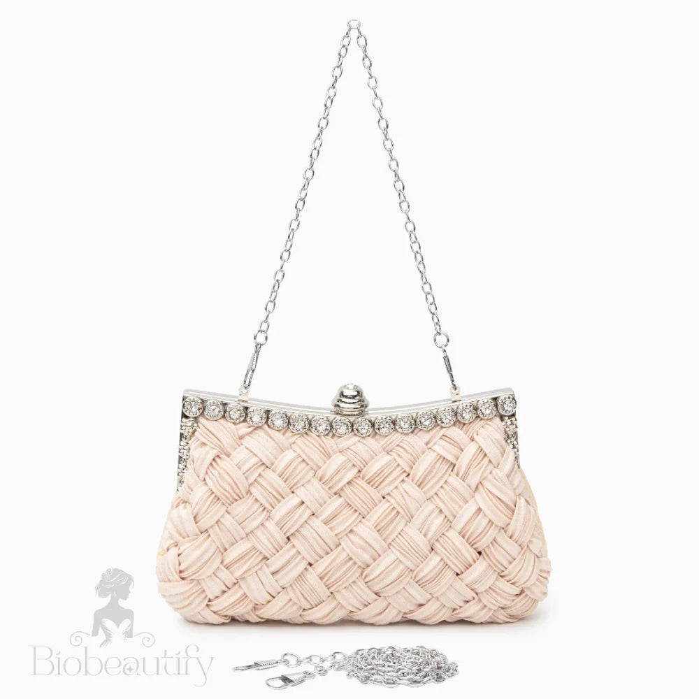 Giselle Rhinestone Braided Clutch Bag