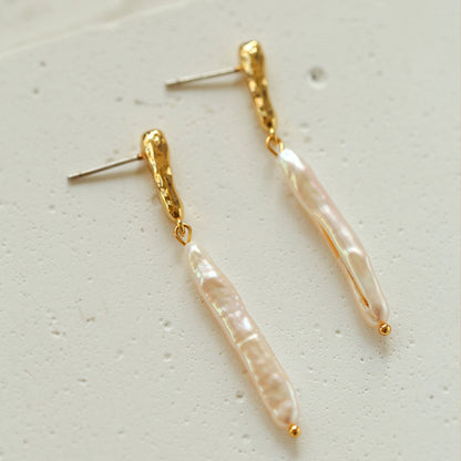 Two Tone 18K Gold Plated Baroque Pearl Drop Earrings