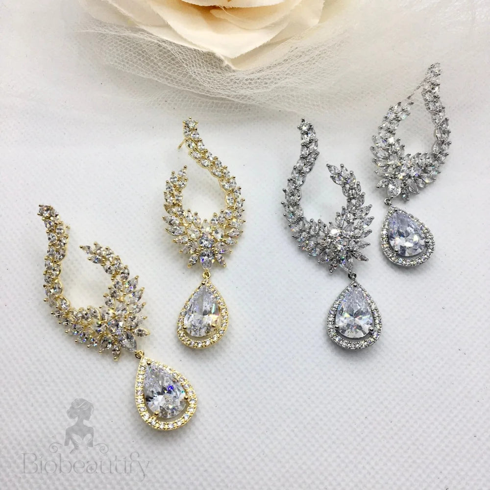 Glenda Bridal Earrings With Cubic Zirconia - Silver And Gold Options Available