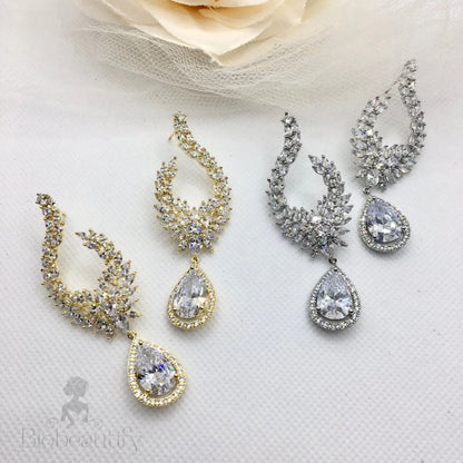 Glenda Bridal Earrings With Cubic Zirconia - Silver And Gold Options Available