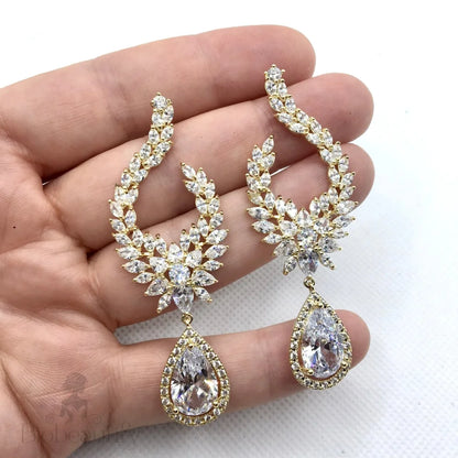 Glenda Bridal Earrings With Cubic Zirconia - Silver And Gold Options Available