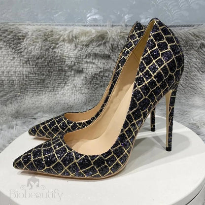 Glitter Crocodile Effect Pointy Toe High Heel Party Shoes For Women