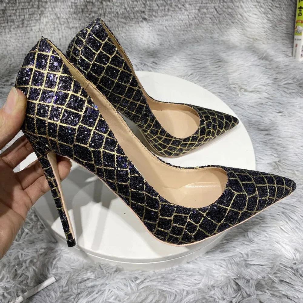 Glitter Crocodile Effect Pointy Toe High Heel Party Shoes For Women