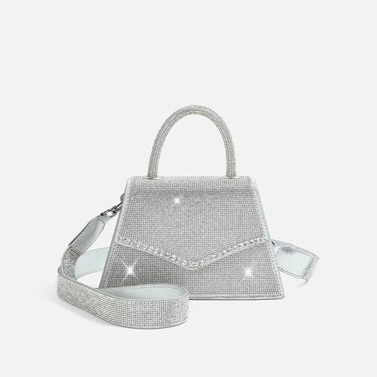 Crystal Embellished Foldover Top Handle Crossbody Bag In Silver One Size /