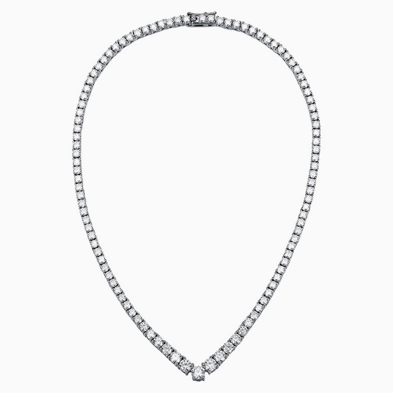 Sterling Silver V Shape Moissanite Tennis Necklace With Glittering Design / 14’’