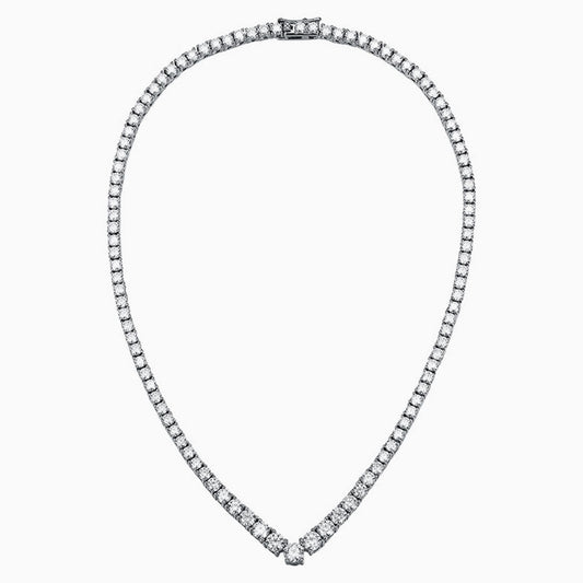 Sterling Silver V Shape Moissanite Tennis Necklace With Glittering Design / 14’’