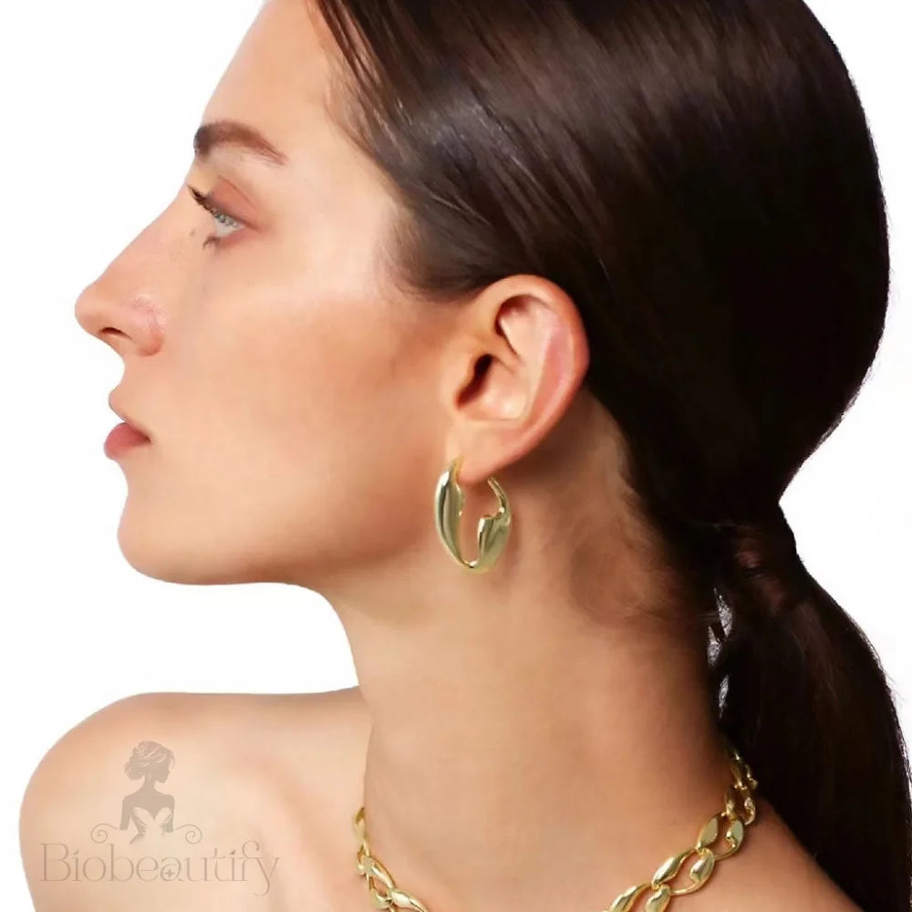 Glossy 18K Gold Plated Geometric Hoops