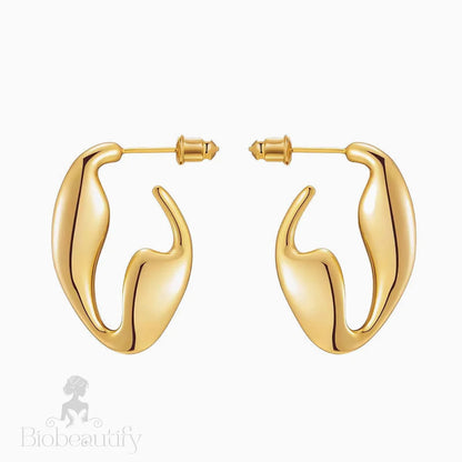 Glossy 18K Gold Plated Geometric Hoops / One Size