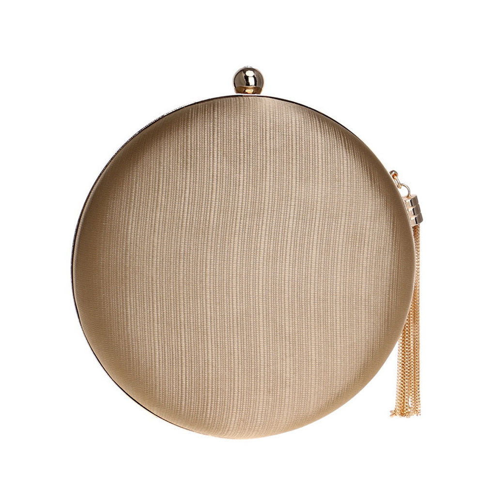 Fringe Trim Round Braided Satin Mini Clutch - Gold