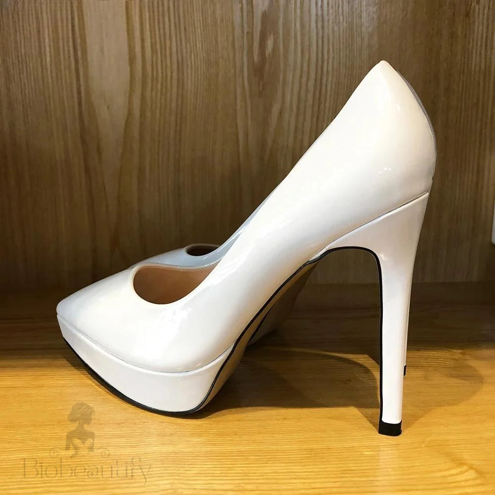 Glossy Pointed Toe Platform High Heels For Elegant Ladies