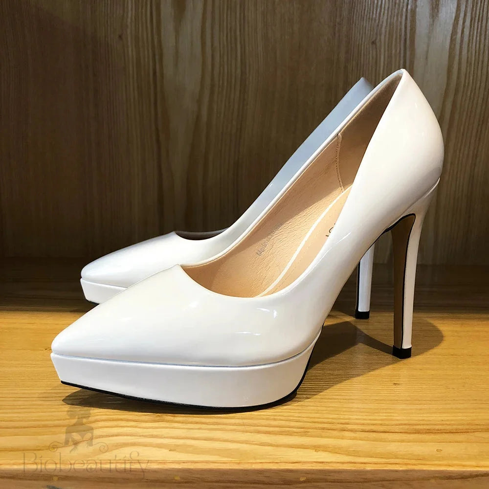 Glossy Pointed Toe Platform High Heels For Elegant Ladies