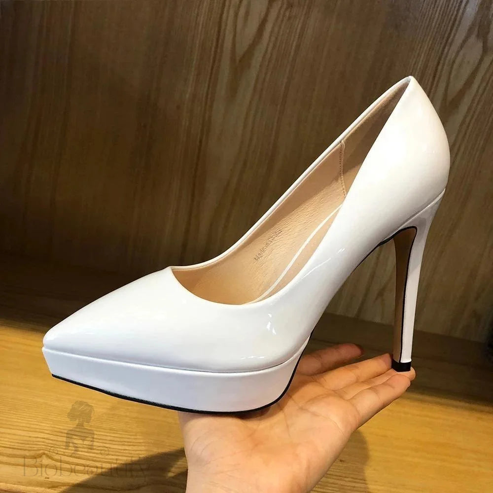 Glossy Pointed Toe Platform High Heels For Elegant Ladies