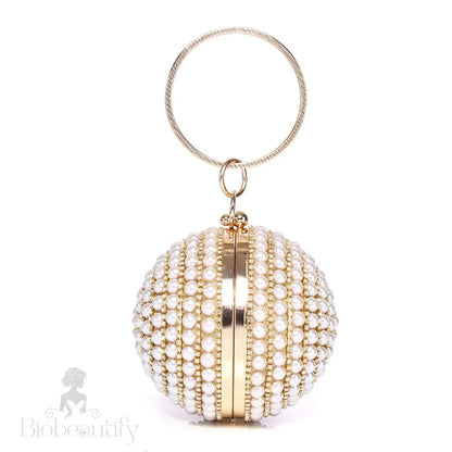 Gold Disco Ball Handle Party Bag With Pearlized Rhinestones