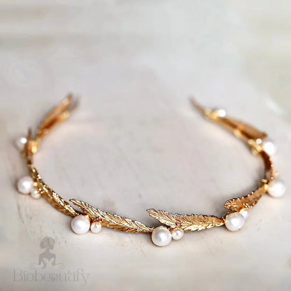 Gold Freshwater Pearl Bridal Headband Finley