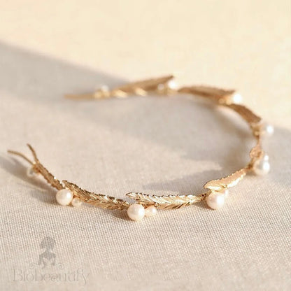 Gold Freshwater Pearl Bridal Headband Finley