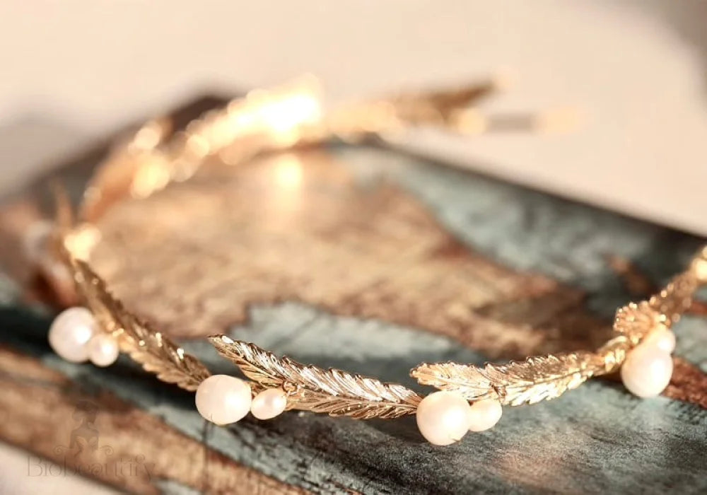 Gold Freshwater Pearl Bridal Headband Finley